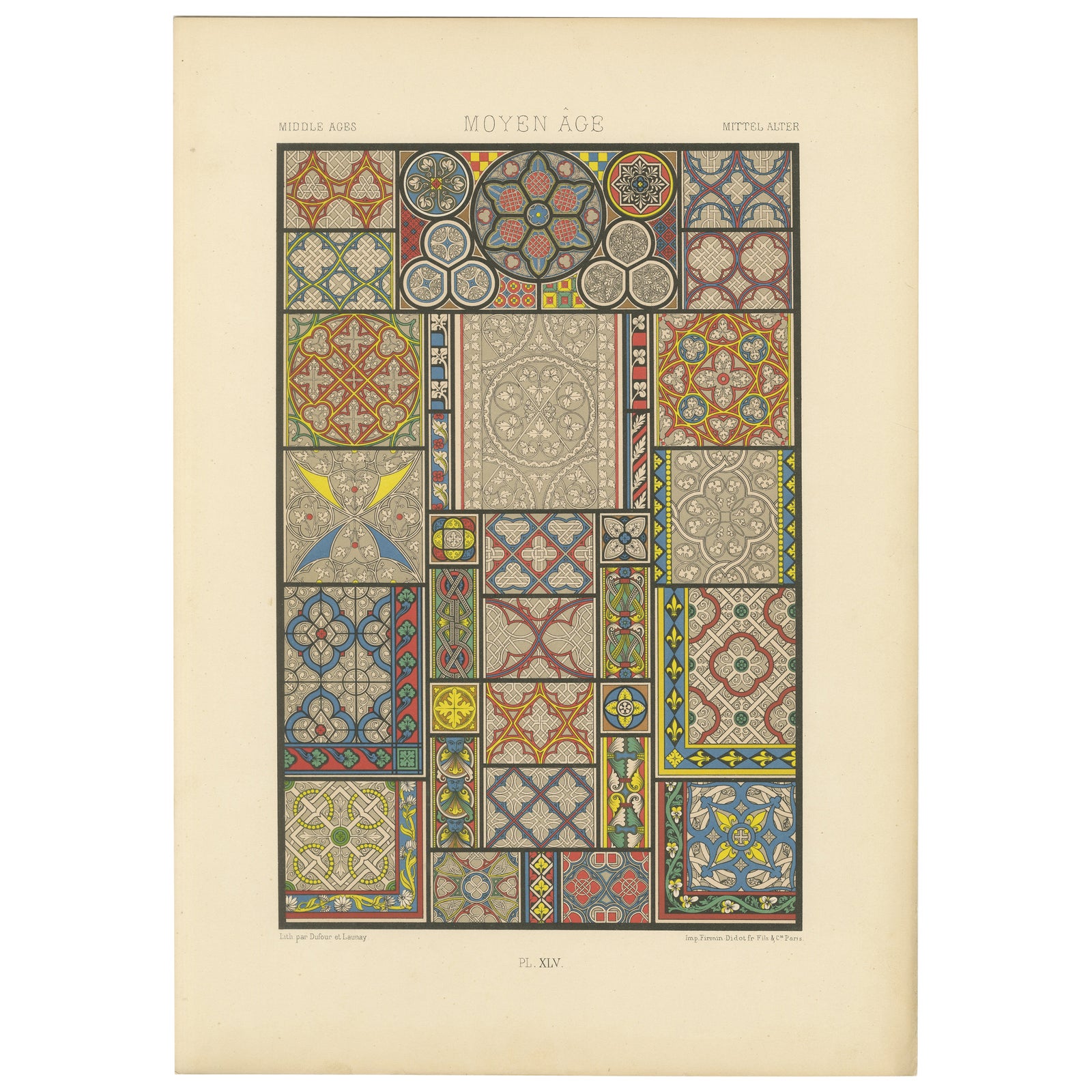 Medieval Floor Tile Patterns, Middle Ages Decorative Motifs, Plate XLV, c.1869