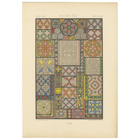 Medieval Floor Tile Patterns, Middle Ages Decorative Motifs, Plate XLV, c.1869