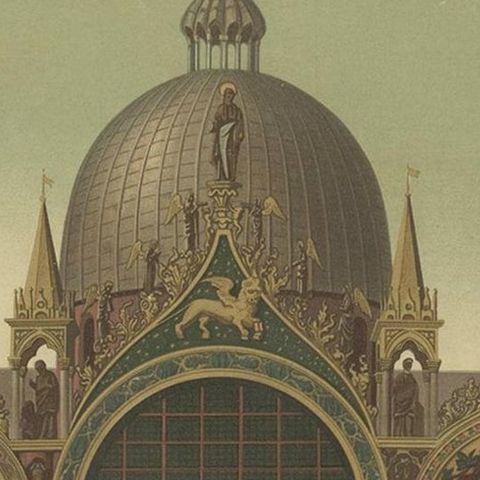 Large Antique Print of the Main Facade of the Basilica of San Marco, 1881, close-up 1