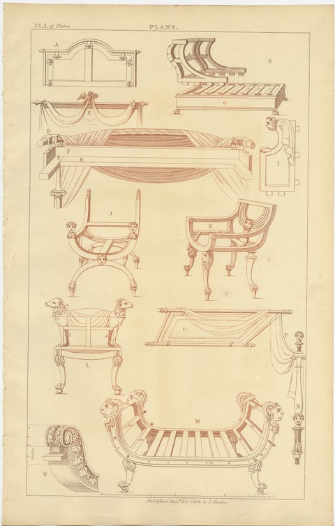 Set of 2 Antique Prints of Furniture Designs by Sheraton '1805', view 2