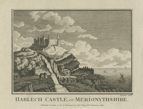 Antique engraving of Harlech Castle, Merionethshire, published by A.Hogg, c.1790, close-up 5