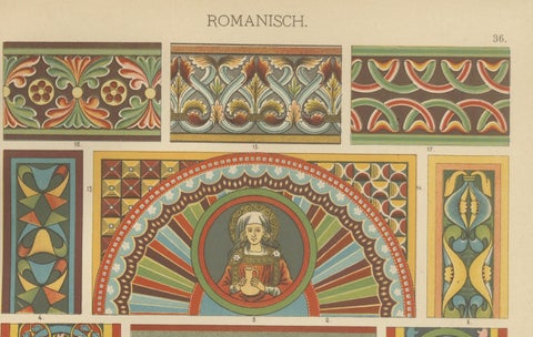 Romanesque Decorative Prints by H. Dolmetsch, 1887, Manuscript and Mural Designs, close-up 2