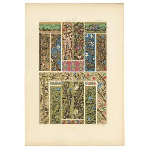 Pl. 50 Antique Print of Middle Ages Ornaments by Racinet, circa 1890