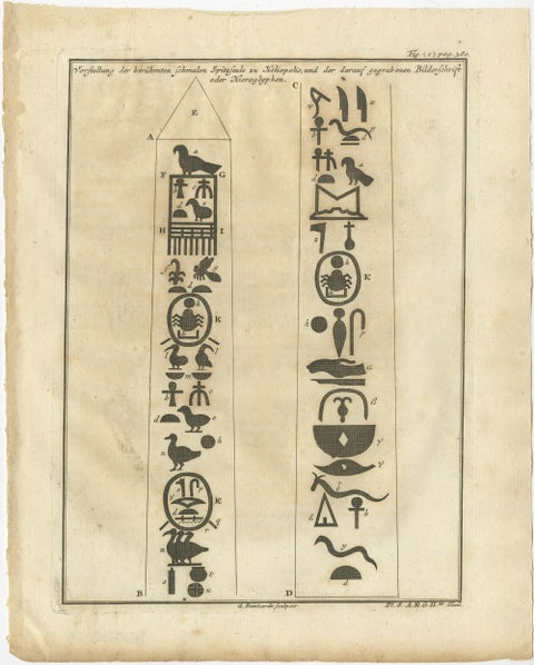 Set of 3 Original Antique Prints of the Column in Heliopolis and Hyroglyphs, view 4