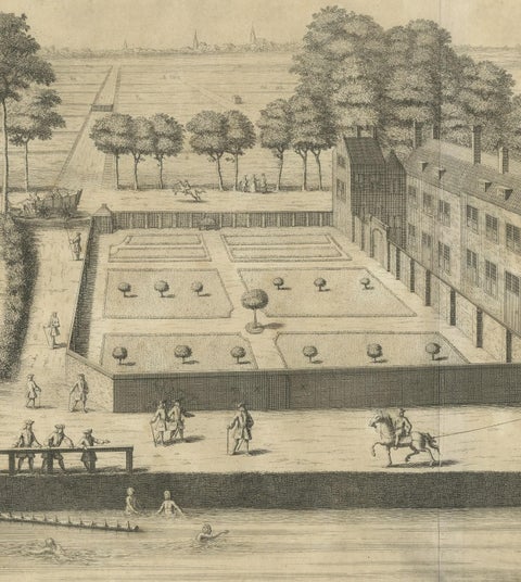 Antique Print of the Leper's House in The Hague, The Netherlands, close-up 3