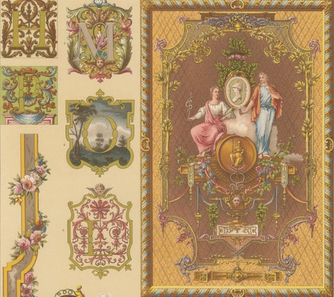 Louis XVI Decorative Ornament Chromolithograph by Albert Racinet, Paris, c. 1873, close-up 2