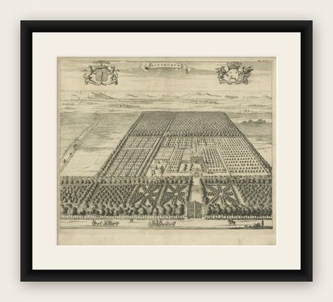 Antique Print of the Rijnsburg Estate by Smallegange, 1696, shown framed