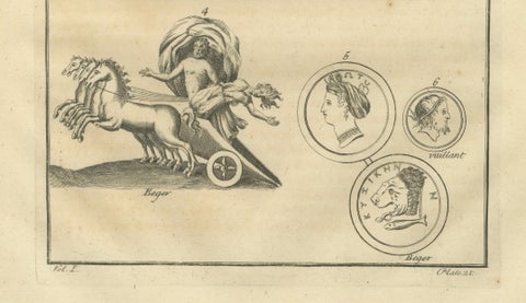 Antique Roman Chariot Reliefs and Medallions, Montfaucon Engraving, 1721, close-up 4