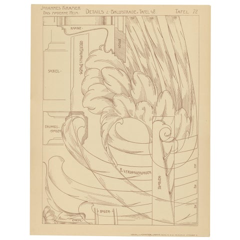 Pl 72 Antique Print of Furniture Details by Kramer, 'circa 1910'