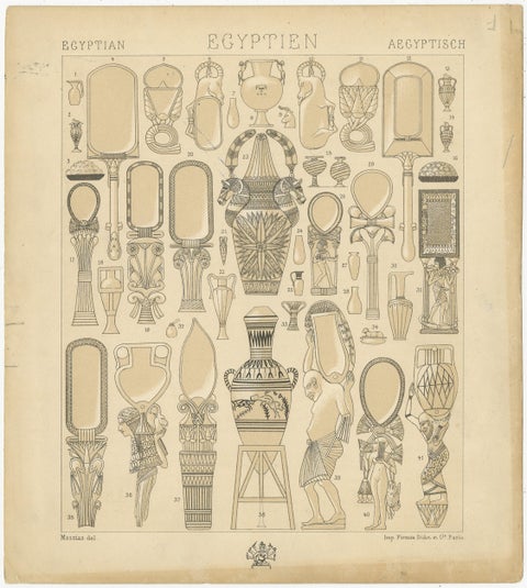 Pl. 1 Antique Print of Egyptian Decorative Objects by Racinet, 'circa 1880', view 2