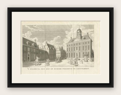 Antique Print of the City Hall of Leeuwarden in The Netherlands, 1786, shown framed
