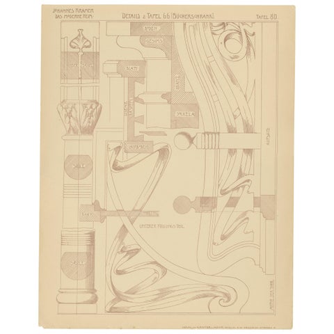 Pl. 80 Antique Print of Furniture Details by Kramer, circa 1910