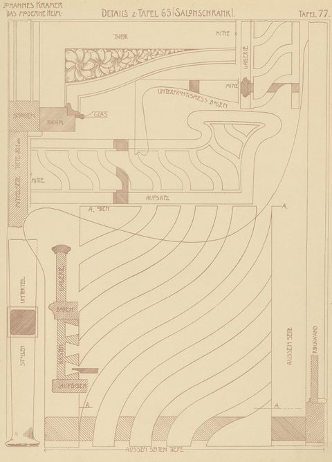 Pl. 77 Antique Print of Furniture Details by Kramer, circa 1910, view 4