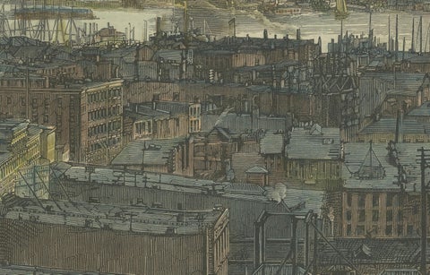 The Brooklyn Bridge Over the East River, Between Long Island and New York, 1883, close-up 2