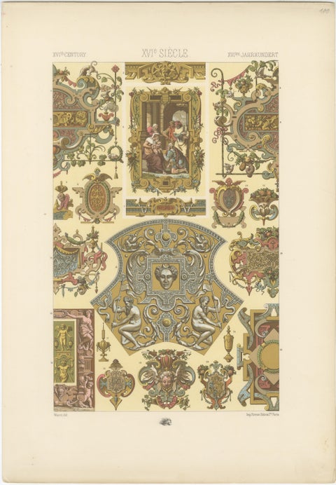 Three Original Renaissance Ornament Plates by Albert Racinet, 1873, view 4