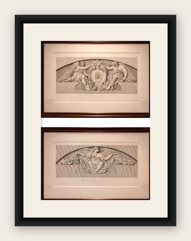 Antique Louvre Architectural Relief Engravings Pair, Neoclassical Ornament, 1803, shown framed