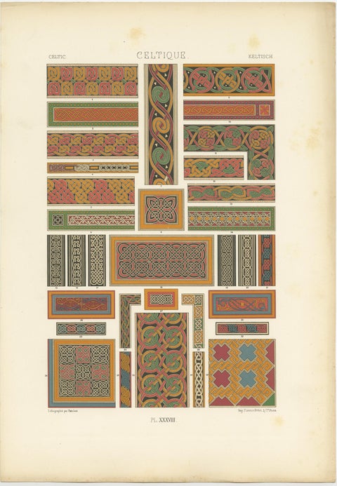 Pl. 38 Antique Print of Celtic Ornaments by Racinet, 'circa 1890', view 2