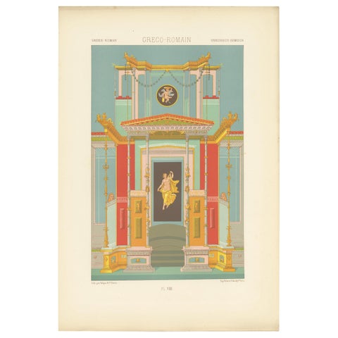 Antique Chromolithograph Print of Greek Roman Ornaments, Circa 1890