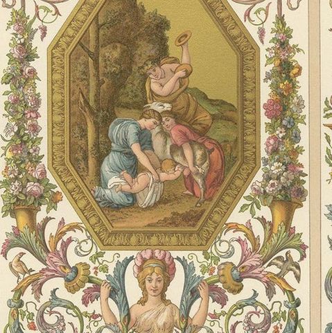 Pl. 104 Antique Print of 17th Century Interior Decor by Racinet, circa 1890, close-up 1