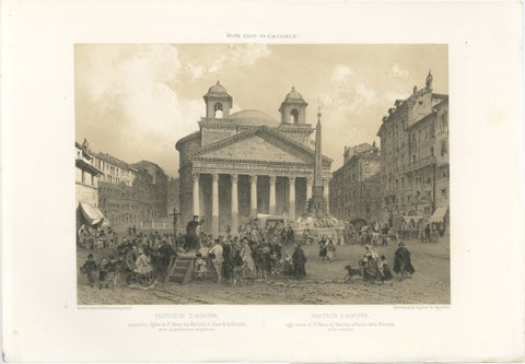 The Pantheon and Piazza della Rotonda, Rome, Benoist 1869 Lithograph, view 2