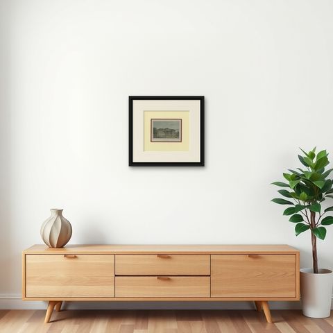 Antique Print of the Palace of Justice in Leeuwarden by Terwen, 1858, shown framed on a wall, true to size