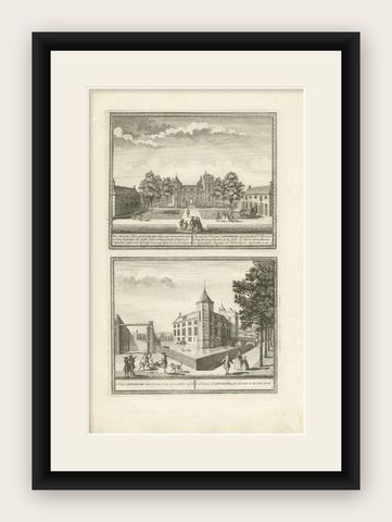Antique Print of Assumburg Castle in The Netherlands, c.1730, shown framed