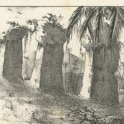 Antique Print of Ruins Found on Tinian, Mariana Islands, close-up 1