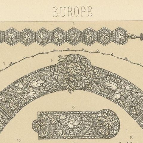Pl 3 Antique Print of European Decorative Objects by Racinet, 'circa 1880', close-up 1