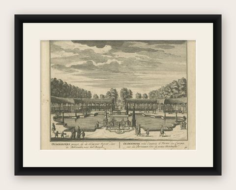 Antique Print of the 'Ouderhoek' Estate by Stoopendaal, 1719, shown framed