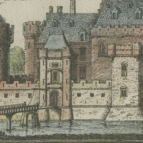 Old Print of Kronenburg Castle Near Loenen, Utrecht, Holland, 1730, close-up 3