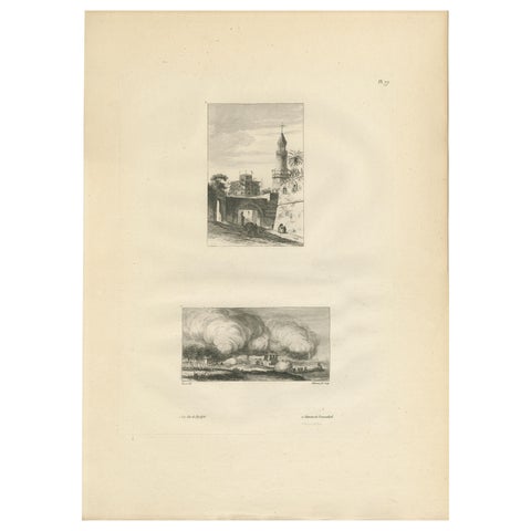 Egyptian City Architecture with Tower, Denon Engraving, 1802