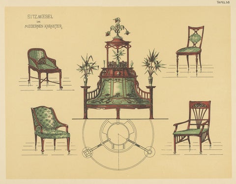 Pl. 58 Antique Print of Seating Furniture by Kramer, circa 1910, view 3