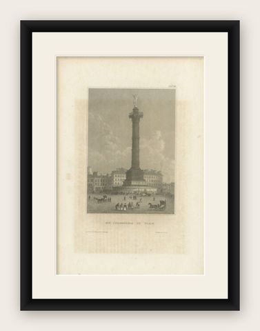 Antique Print of the July Column in Paris by Meyer, 1841, shown framed