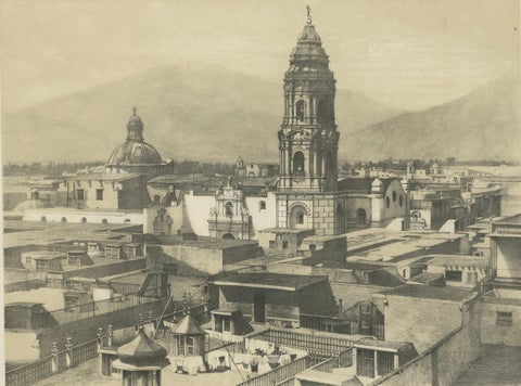 Santo Domingo Tower Lima Peru, Antique Lithograph c.1865, close-up 6
