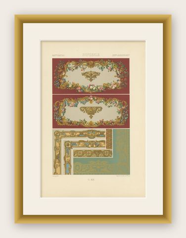 Pl. 92 Antique Print of XVIIIth Century Ornaments by Racinet, circa 1890, shown framed