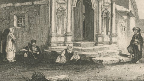 Constantinople Street Scene, Antique Print, Ottoman Fountain, 1850, close-up 4