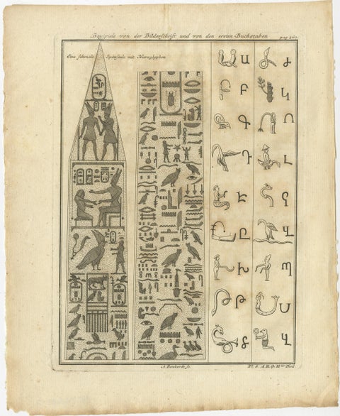 Set of 3 Original Antique Prints of the Column in Heliopolis and Hyroglyphs, view 2