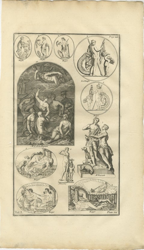 Classical Gods & Mythology, Set of 3 Antique Engravings, Montfaucon 1721, view 7