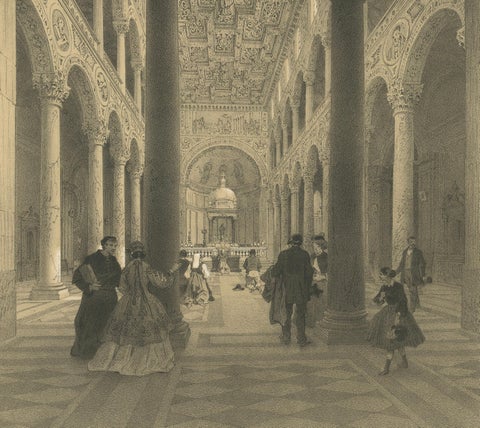 Interior of St Agnes Outside the Walls, Rome, Classical Basilica View, 1868, close-up 4