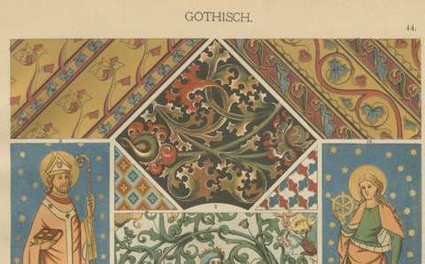 Pair of 19th Century Gothic Illuminated Ornament Prints Published in 1887, close-up 3