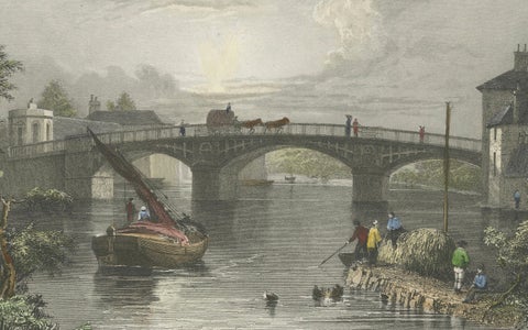 Antique engraving of Windsor Bridge on the Thames, Tombleson, c.1832 to 1834, close-up 6