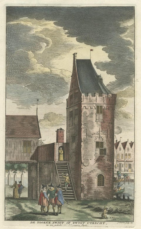 Antique Print of a Tower Zwigt Utrecht in Amsterdam by Goeree, 1765, close-up 1