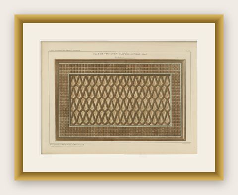 Antique Ottoman Wooden Ceiling Design Print, Yenişehir, Anatolia, Published 1924, shown framed