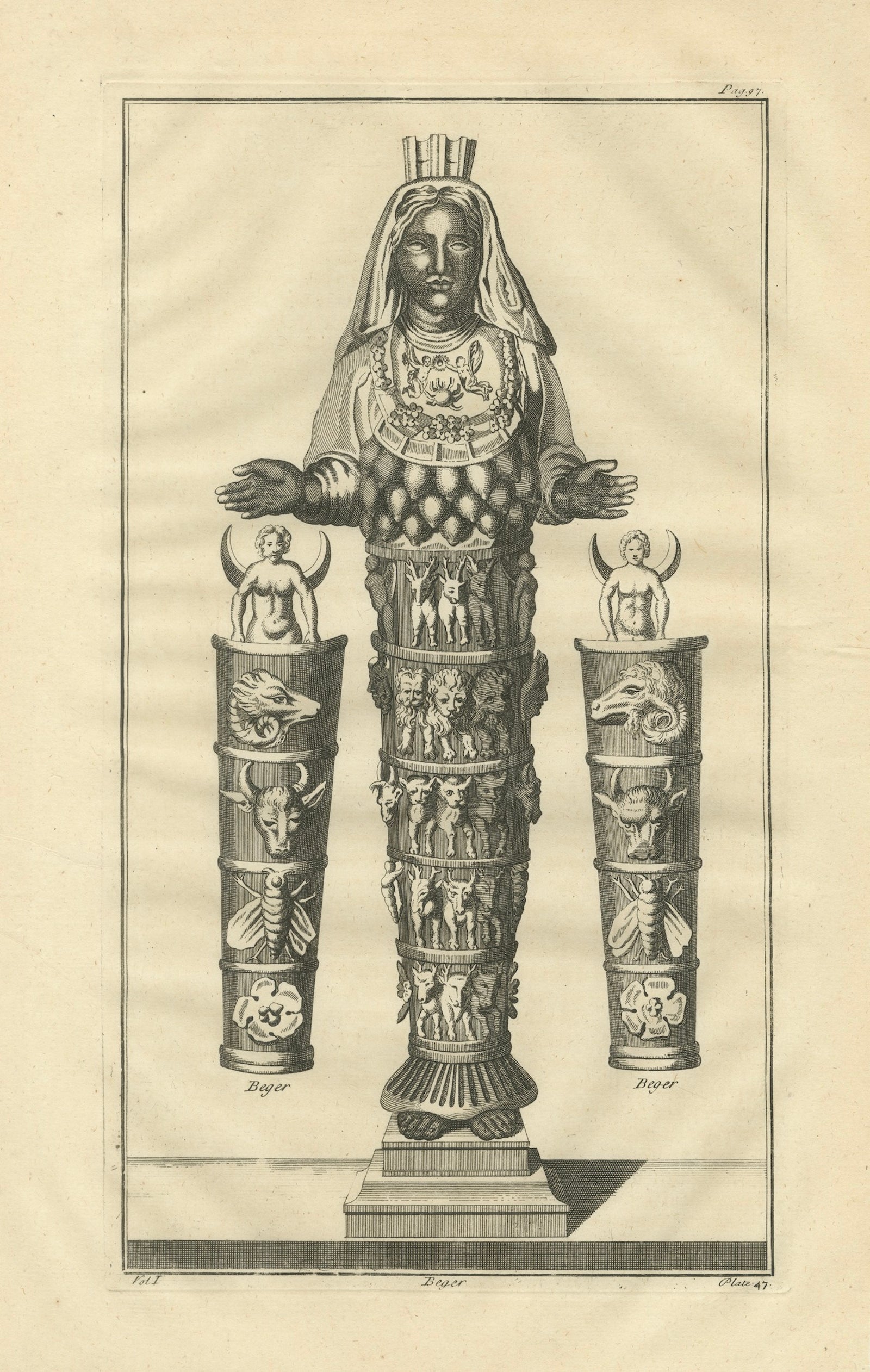 Diana of the Ephesians Antique Engraving, Montfaucon Antiquité Expliquée 1721