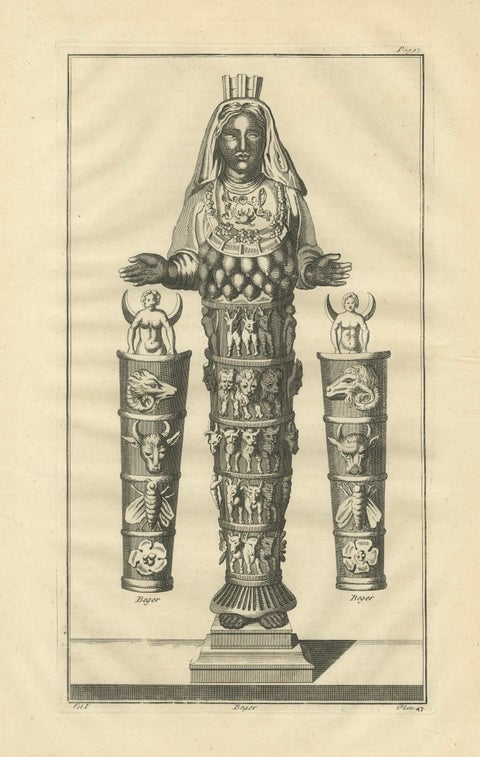 Diana of the Ephesians Antique Engraving, Montfaucon Antiquité Expliquée 1721