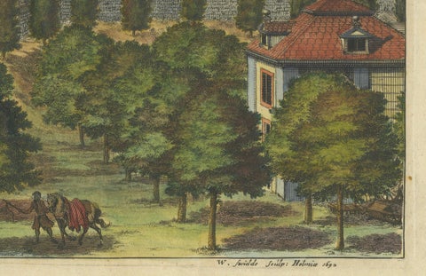 Baroque Splendor: The Östanå Manor in Gränna, 1692 Swidde Engraving, close-up 1