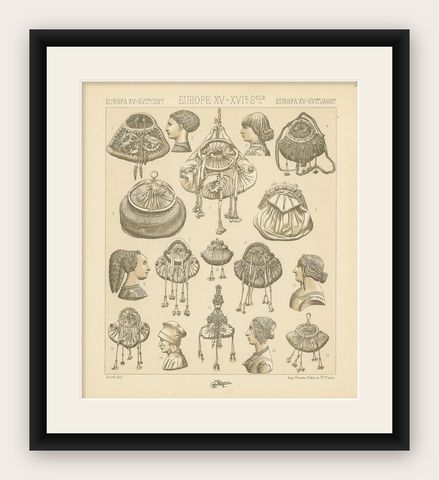 Pl 37 Antique Print of European 15th-16th Century Decorative Objects by Racinet, shown framed