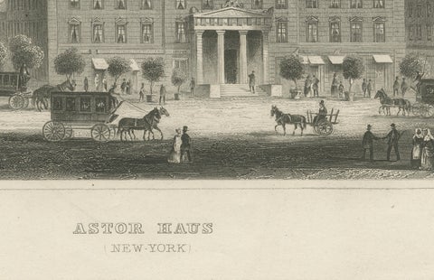 Astor House New York, Antique Broadway Hotel Steel Engraving 1850s, close-up 5