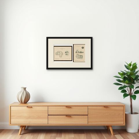 Pair of Ottoman Hammam Architectural Plans, Bursa Thermal Baths, Published 1924, shown framed on a wall, true to size