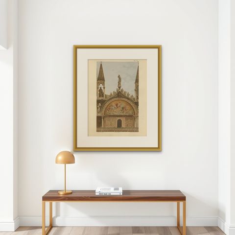 Pl. 15 Antique Print of the Portal of San Clemente of the Basilica of San Marco, shown framed on a wall, true to size